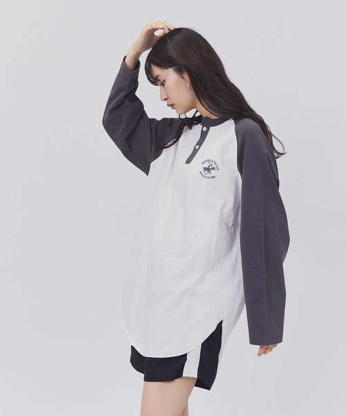 BEVERLY HILLS POLO CLUB(ビバリーヒルズポロクラブ)の「【BEVERLY HILLS POLO CLUB】ラグランヘンリーチュニック(Tシャツ/カットソー・レディース・ブルー/ダークグレー・M/L)」の22枚目の写真