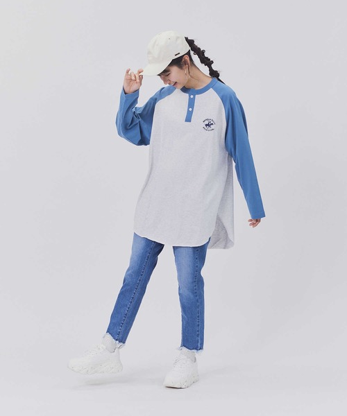 BEVERLY HILLS POLO CLUB(ビバリーヒルズポロクラブ)の「【BEVERLY HILLS POLO CLUB】ラグランヘンリーチュニック(Tシャツ/カットソー・レディース・ブルー/ダークグレー・M/L)」の20枚目の写真