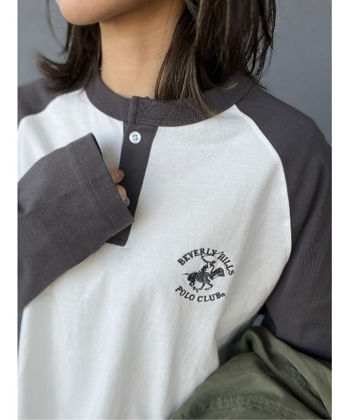 BEVERLY HILLS POLO CLUB(ビバリーヒルズポロクラブ)の「【BEVERLY HILLS POLO CLUB】ラグランヘンリーチュニック(Tシャツ/カットソー・レディース・ブルー/ダークグレー・M/L)」の15枚目の写真