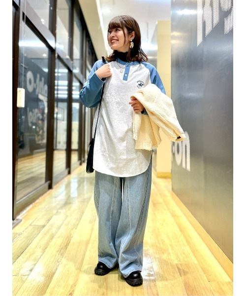 BEVERLY HILLS POLO CLUB(ビバリーヒルズポロクラブ)の「【BEVERLY HILLS POLO CLUB】ラグランヘンリーチュニック(Tシャツ/カットソー・レディース・ブルー/ダークグレー・M/L)」の14枚目の写真