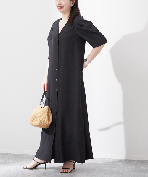 journal standard L'essage（ジャーナルスタンダードレサージュ）の「シャンブレータックスリーブワンピース（ワンピース・レディース・ブラック/キャメル・FREE）」の6枚目の写真