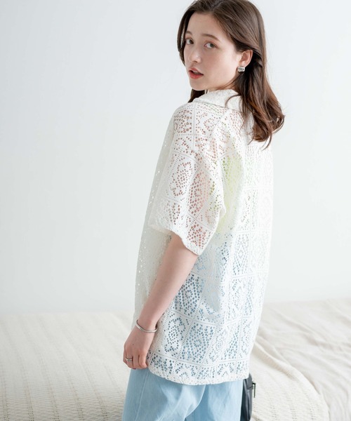 WEGO(ウィゴー)の「WEGO/【セットアップ対応】オープンカラーレースシャツ(シャツ/ブラウス・レディース・ブラック/ホワイト・FREE)」の9枚目の写真