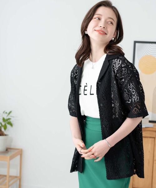 WEGO(ウィゴー)の「WEGO/【セットアップ対応】オープンカラーレースシャツ(シャツ/ブラウス・レディース・ブラック/ホワイト・FREE)」の13枚目の写真