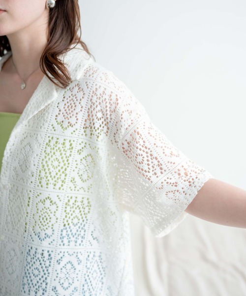 WEGO(ウィゴー)の「WEGO/【セットアップ対応】オープンカラーレースシャツ(シャツ/ブラウス・レディース・ブラック/ホワイト・FREE)」の7枚目の写真