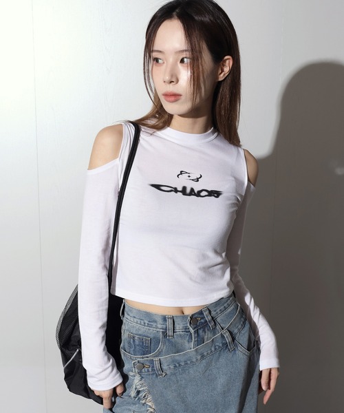 FOLLOWIN(フォロウィン)の「レタリング肩開きクロップドTシャツ(Tシャツ/カットソー・レディース・ピンク/ブラック/ホワイト/イエロー・FREE)」の10枚目の写真
