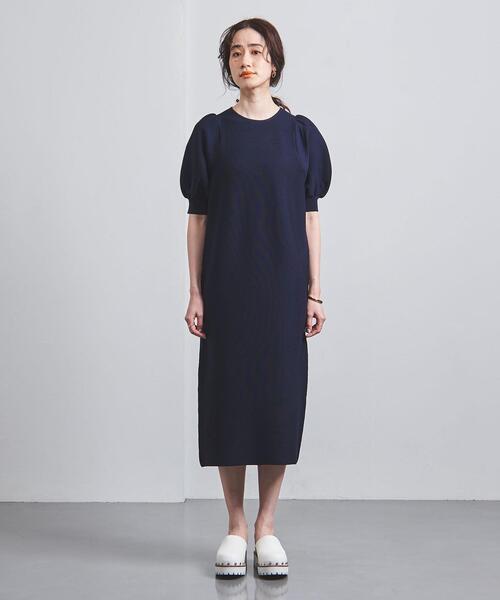 【美品】UNITED ARROWS Pパフワンピース　ネイビー UNITED ARROWS（ユナイテッドアローズ）の「P パフ ワンピース