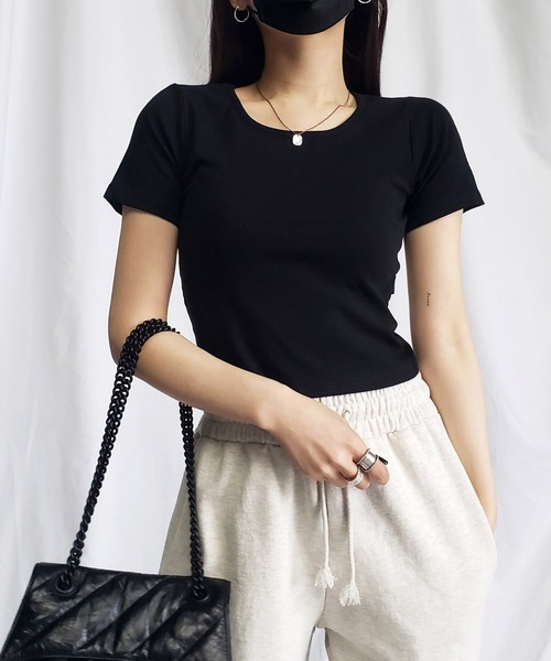 me+em select（ミームセレクト）の「【 ５color 】カットアウトバックスリットクロップドＴシャツ（Tシャツ/カットソー・レディース・グレー/ブラック/チャコール/ホワイト/ブルー・FREE）」の12枚目の写真