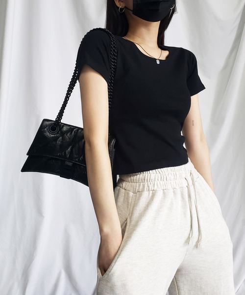 me+em select（ミームセレクト）の「【 ５color 】カットアウトバックスリットクロップドＴシャツ（Tシャツ/カットソー・レディース・グレー/ブラック/チャコール/ホワイト/ブルー・FREE）」の14枚目の写真