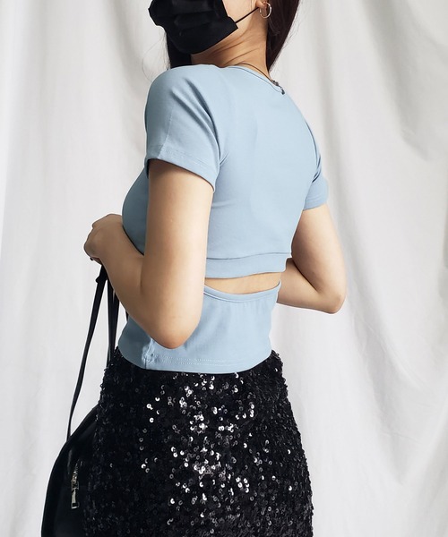 me+em select（ミームセレクト）の「【 ５color 】カットアウトバックスリットクロップドＴシャツ（Tシャツ/カットソー・レディース・グレー/ブラック/チャコール/ホワイト/ブルー・FREE）」の21枚目の写真