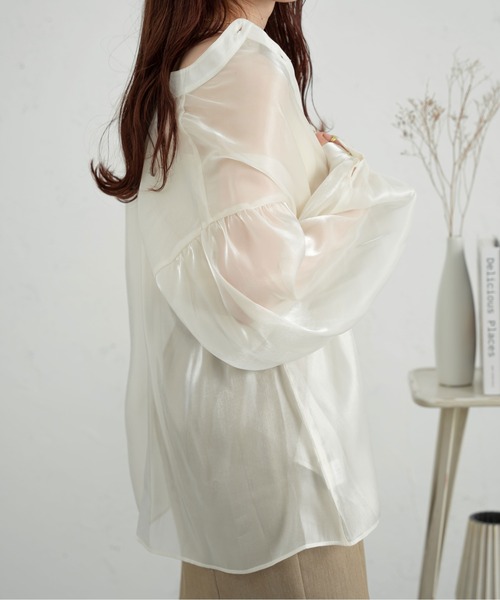 Ambre Neige(アンブルネージュ)の「2WAYラメバンドカラーシャツ/【WEB/EC限定商品】(シャツ/ブラウス・レディース・ブラック/アイボリー/ピンク・FREE)」の5枚目の写真