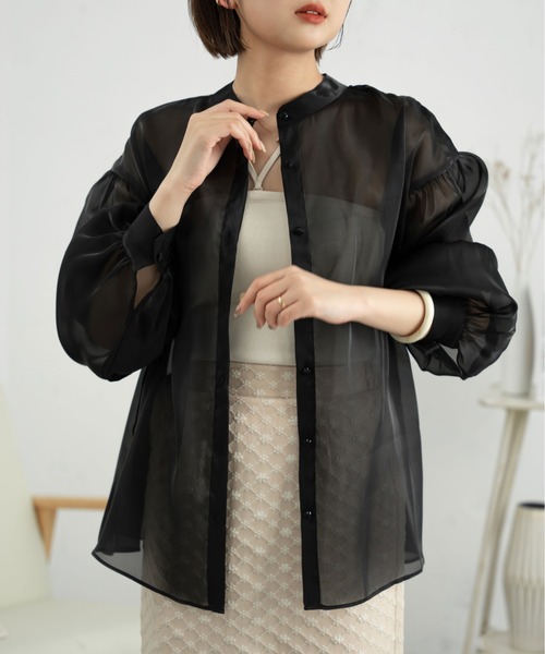 Ambre Neige(アンブルネージュ)の「2WAYラメバンドカラーシャツ/【WEB/EC限定商品】(シャツ/ブラウス・レディース・ブラック/アイボリー/ピンク・FREE)」の7枚目の写真