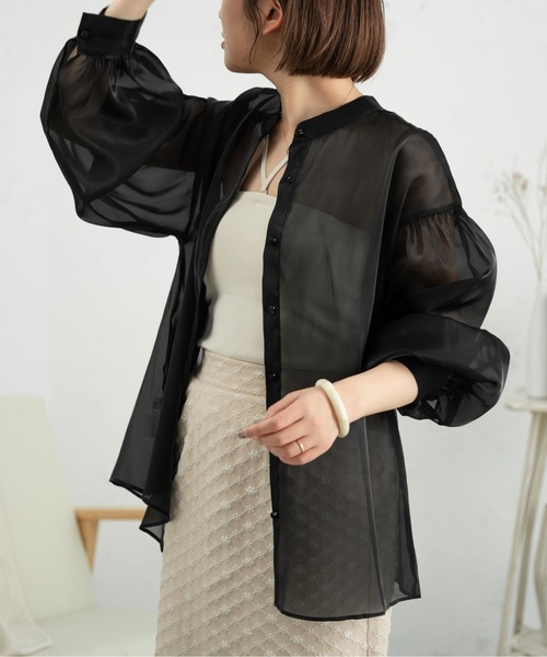 Ambre Neige(アンブルネージュ)の「2WAYラメバンドカラーシャツ/【WEB/EC限定商品】(シャツ/ブラウス・レディース・ブラック/アイボリー/ピンク・FREE)」の9枚目の写真