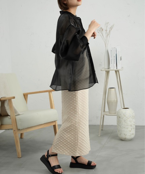Ambre Neige(アンブルネージュ)の「2WAYラメバンドカラーシャツ/【WEB/EC限定商品】(シャツ/ブラウス・レディース・ブラック/アイボリー/ピンク・FREE)」の10枚目の写真