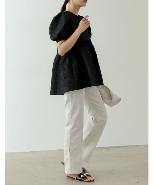 [2023SUMMERCOLLECTION]ふくれジャガード5分袖ペプラムブラウス