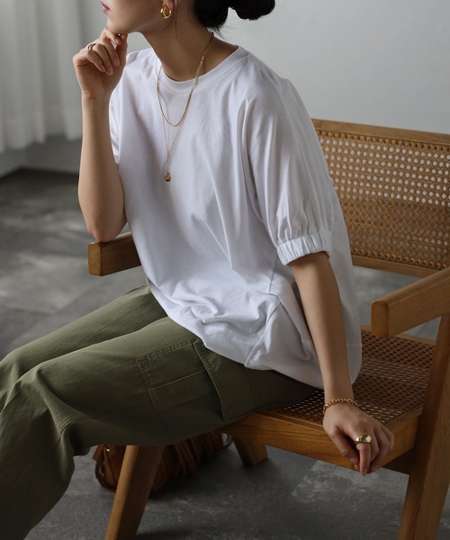Bonjour Sagan(ボンジュールサガン)の「袖ギャザーコクーンTシャツ(Tシャツ/カットソー・レディース・グレイッシュベージュ/チャコールグレー/オフホワイト・FREE)」の9枚目の写真