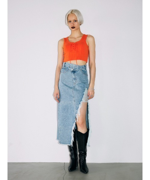 ENVYM（アンビー）の「レースアップタンク（タンクトップ・レディース・ホワイト/ブラック/オレンジ・FREE）」の6枚目の写真