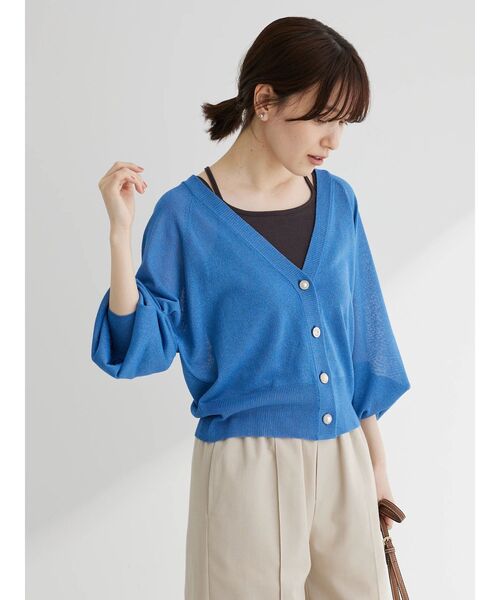 Green　Parks（グリーンパークス）の「・ELENCARE　DUE　イロイロボタンシアーカーデ（カーディガン/ボレロ・レディース・アイボリー/グレイッシュベージュ/ブルー/ブラック・FREE）」の20枚目の写真