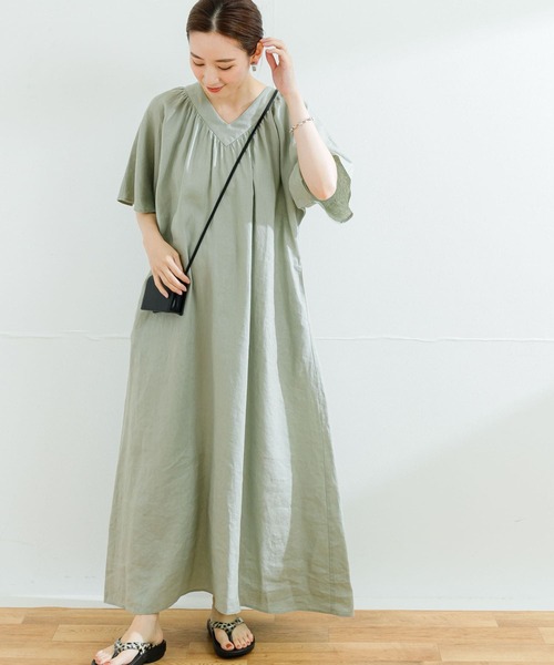 URBAN RESEARCH(アーバンリサーチ)の「リネンギャザーリラックスワンピース(ワンピース・レディース・チャコールグレー/オリーブ/ラベンダー・38/36)」の13枚目の写真
