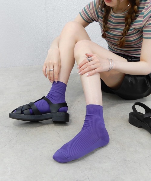 minia（ミニア）の「ネオンカラーリブソックス（ソックス/靴下・レディース・ブルー/パープル/ピンク/オレンジ系/ライム/グリーン・FREE）」の4枚目の写真