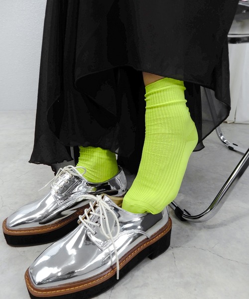 minia（ミニア）の「ネオンカラーリブソックス（ソックス/靴下・レディース・ブルー/パープル/ピンク/オレンジ系/ライム/グリーン・FREE）」の22枚目の写真