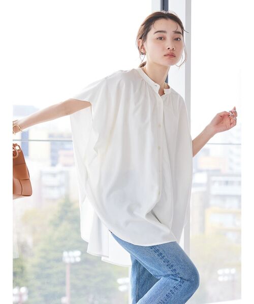 AMERICAN HOLIC（アメリカンホリック）の「サラックールフレンチスリーブシャツ（シャツ/ブラウス・レディース・ネイビー/グリーン/アイボリー/ライトイエロー/ストライプ/ホワイト系その他6・M/L）」の8枚目の写真