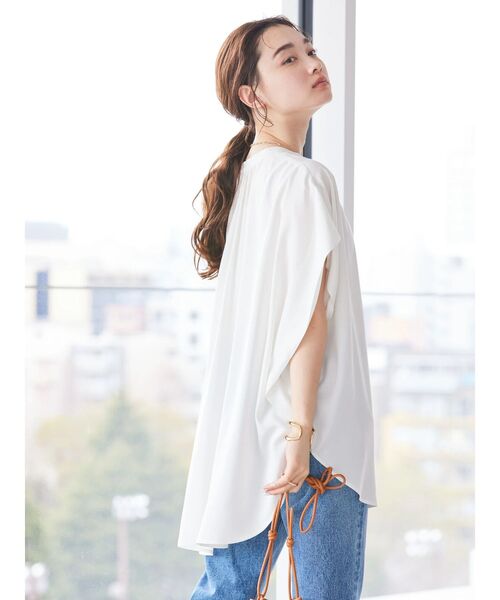 AMERICAN HOLIC（アメリカンホリック）の「サラックールフレンチスリーブシャツ（シャツ/ブラウス・レディース・ネイビー/グリーン/アイボリー/ライトイエロー/ストライプ/ホワイト系その他6・M/L）」の9枚目の写真