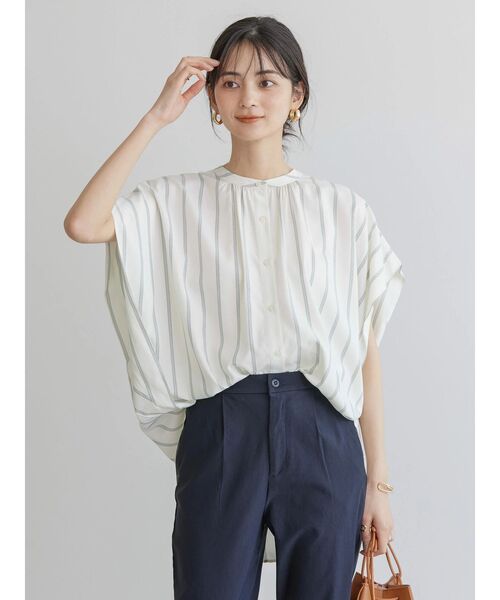 AMERICAN HOLIC（アメリカンホリック）の「サラックールフレンチスリーブシャツ（シャツ/ブラウス・レディース・ネイビー/グリーン/アイボリー/ライトイエロー/ストライプ/ホワイト系その他6・M/L）」の18枚目の写真