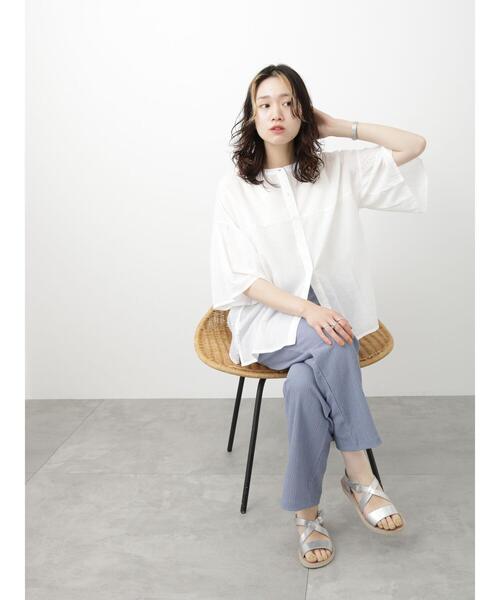 Samansa Mos2 blue（サマンサモスモスブルー）の「袖フレアブラウス（シャツ/ブラウス・レディース・オレンジ/オフホワイト/チャコールグレー・F）」の11枚目の写真