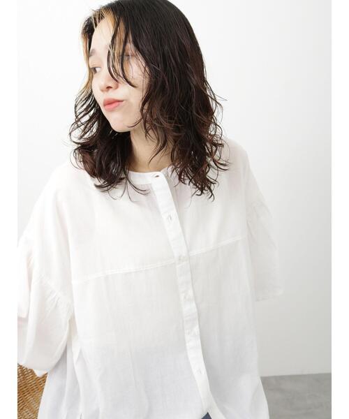 Samansa Mos2 blue（サマンサモスモスブルー）の「袖フレアブラウス（シャツ/ブラウス・レディース・オレンジ/オフホワイト/チャコールグレー・F）」の16枚目の写真