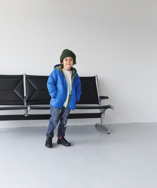 BAYFLOW（ベイフロー）の「エアサーマルフードジャケット（KIDS）（ダウンジャケット/コート・キッズ・モカ/パープル/ブラック/ブルー・110cm/120cm/130cm/140cm）」の14枚目の写真