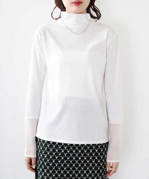 hunch(ハンチ)の「hunch リブ×シースルー ハイネックPO(Tシャツ/カットソー・レディース・モーブ系/ブルー/オフホワイト・FREE)」の16枚目の写真