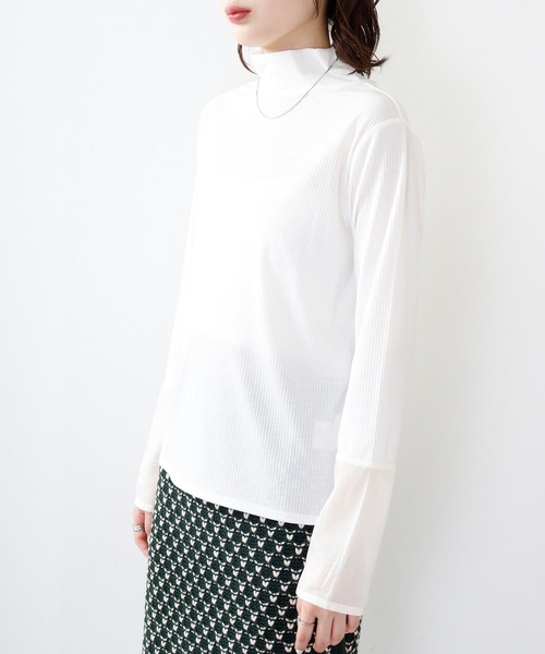 hunch(ハンチ)の「hunch リブ×シースルー ハイネックPO(Tシャツ/カットソー・レディース・モーブ系/ブルー/オフホワイト・FREE)」の17枚目の写真