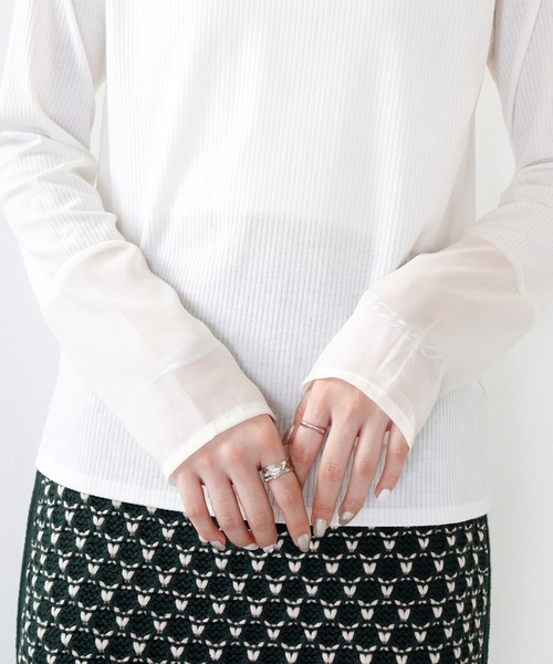 hunch(ハンチ)の「hunch リブ×シースルー ハイネックPO(Tシャツ/カットソー・レディース・モーブ系/ブルー/オフホワイト・FREE)」の21枚目の写真