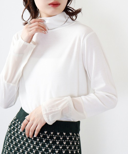 hunch(ハンチ)の「hunch リブ×シースルー ハイネックPO(Tシャツ/カットソー・レディース・モーブ系/ブルー/オフホワイト・FREE)」の9枚目の写真