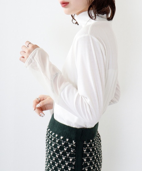 hunch(ハンチ)の「hunch リブ×シースルー ハイネックPO(Tシャツ/カットソー・レディース・モーブ系/ブルー/オフホワイト・FREE)」の11枚目の写真