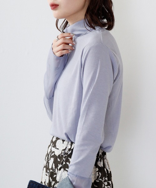 hunch(ハンチ)の「hunch リブ×シースルー ハイネックPO(Tシャツ/カットソー・レディース・モーブ系/ブルー/オフホワイト・FREE)」の5枚目の写真