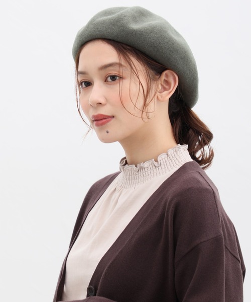 Honeys（ハニーズ）の「ウール混ベレー帽（ハンチング/ベレー帽・レディース・ベージュ/グリーン/杢グレー/ブラック・FREE）」の4枚目の写真