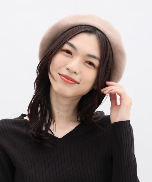 Honeys（ハニーズ）の「ウール混ベレー帽（ハンチング/ベレー帽・レディース・ベージュ/グリーン/杢グレー/ブラック・FREE）」の15枚目の写真