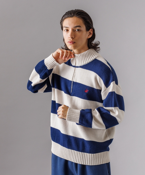 BEVERLY HILLS POLO CLUB(ビバリーヒルズポロクラブ)の「【BEVERLY HILLS POLO CLUB/ビバリーヒルズポロクラブ】ハーフジップニット セーター ワンポイント/ユニセックス(ニット/セーター・メンズ・ホワイト系その他/ブラック系その他/アイボリー/ネイビー/ブラック・L/M/XL)」の3枚目の写真