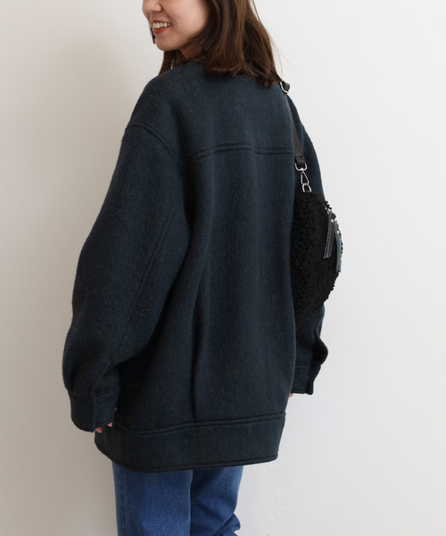 ジャーナルスタンダード⁑モヘヤ混シャギースライバージップコクーンコート　ネイビー シャギースライバージップコクーンコート