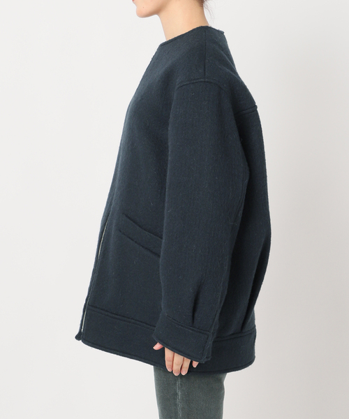 ジャーナルスタンダード⁑モヘヤ混シャギースライバージップコクーンコート　ネイビー シャギースライバージップコクーンコート