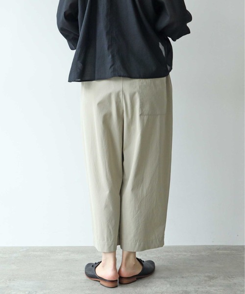 △80/2強撚コットン　ギャバゴムタックパンツ　グレー yuni（ユニ ）の「△80/2強撚コットン ギャバゴムタックパンツ