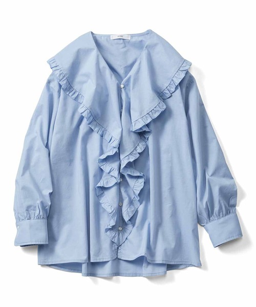 IEDIT（イディット）の「ＩＥＤＩＴ　コットン素材が心地よいラッフルカラーブラウス（シャツ/ブラウス・レディース・サックスブルー/ブラック・XX-LARGE/LARGE/X-LARGE/MEDIUM）」の2枚目の写真