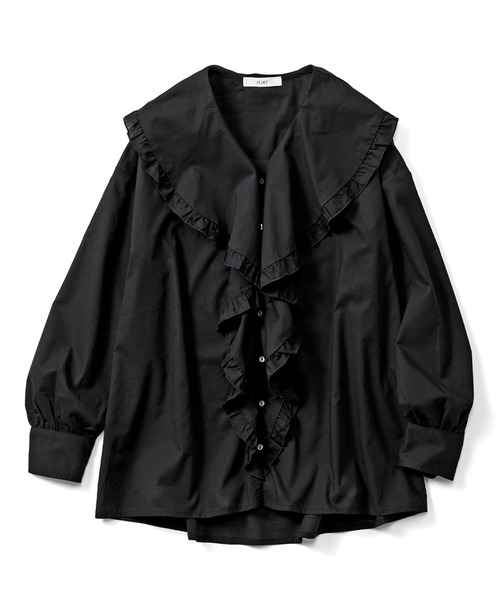 IEDIT（イディット）の「ＩＥＤＩＴ　コットン素材が心地よいラッフルカラーブラウス（シャツ/ブラウス・レディース・サックスブルー/ブラック・XX-LARGE/LARGE/X-LARGE/MEDIUM）」の3枚目の写真