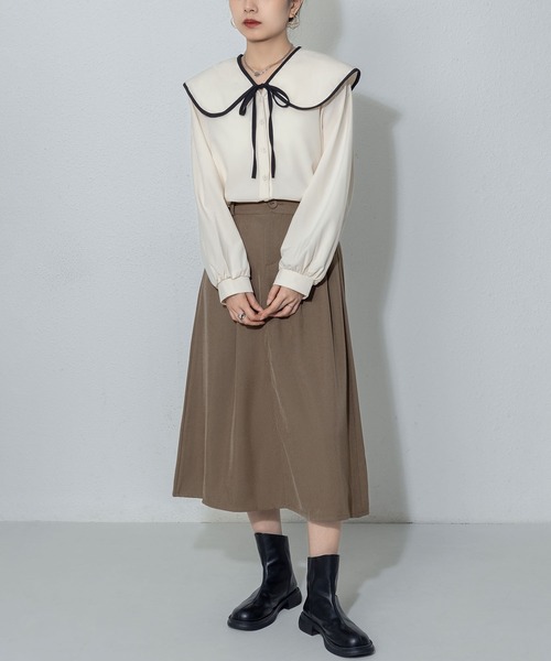 MAISON DE THERESE(メゾン ド テレーズ)の「バイカラーベビーネックのパフスリーブブラウス(シャツ/ブラウス・レディース・ライトベージュ/ブラック/ホワイト・M/S)」の16枚目の写真