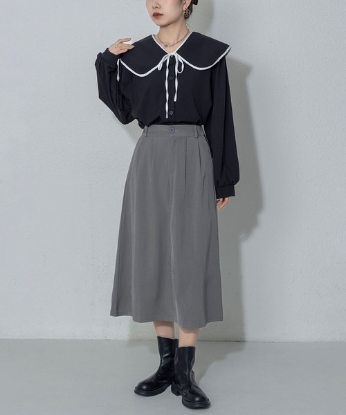 MAISON DE THERESE(メゾン ド テレーズ)の「バイカラーベビーネックのパフスリーブブラウス(シャツ/ブラウス・レディース・ライトベージュ/ブラック/ホワイト・M/S)」の9枚目の写真