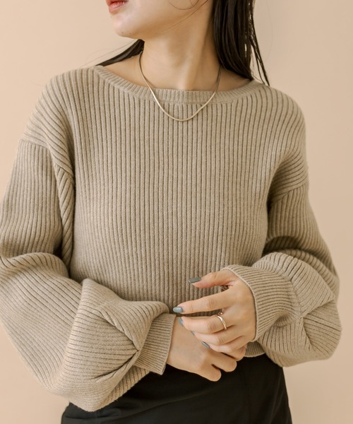 mline（エムライン）の「[mline]バックリボンショートニット（ニット/セーター・レディース・ベージュ/アイボリー/ブラック/ピンク/グリーン系その他/チャコールグレー・FREE）」の11枚目の写真