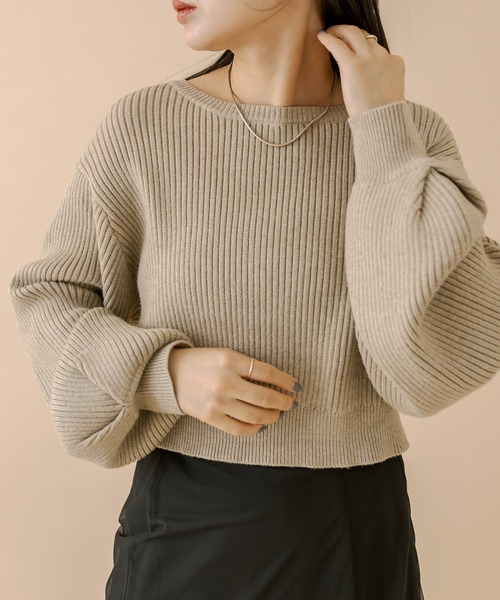 mline（エムライン）の「[mline]バックリボンショートニット（ニット/セーター・レディース・ベージュ/アイボリー/ブラック/ピンク/グリーン系その他/チャコールグレー・FREE）」の12枚目の写真