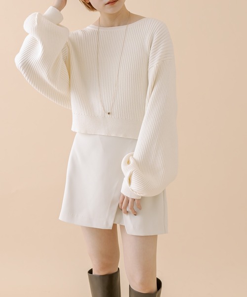 mline（エムライン）の「[mline]バックリボンショートニット（ニット/セーター・レディース・ベージュ/アイボリー/ブラック/ピンク/グリーン系その他/チャコールグレー・FREE）」の16枚目の写真