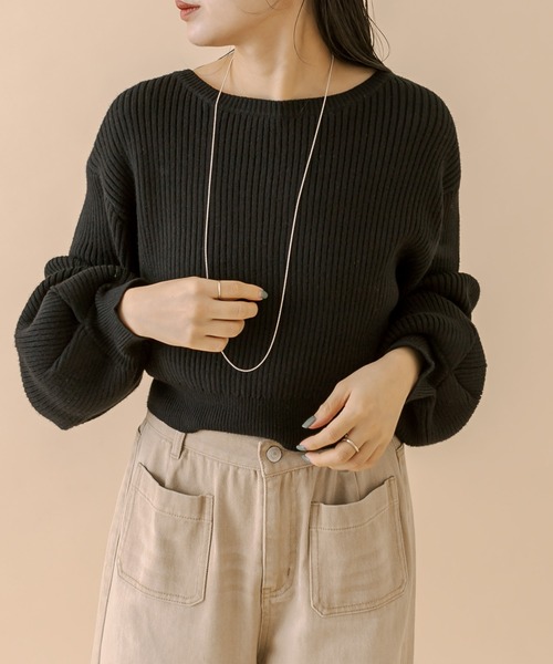 mline（エムライン）の「[mline]バックリボンショートニット（ニット/セーター・レディース・ベージュ/アイボリー/ブラック/ピンク/グリーン系その他/チャコールグレー・FREE）」の21枚目の写真